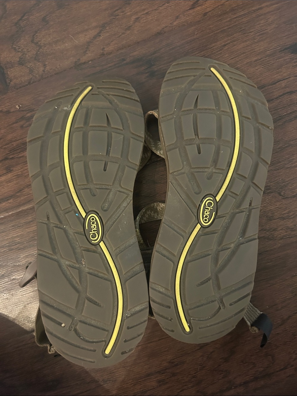 Chaco Olive and Yellow Patterned Strappy Sandals - Picture 3 of 7